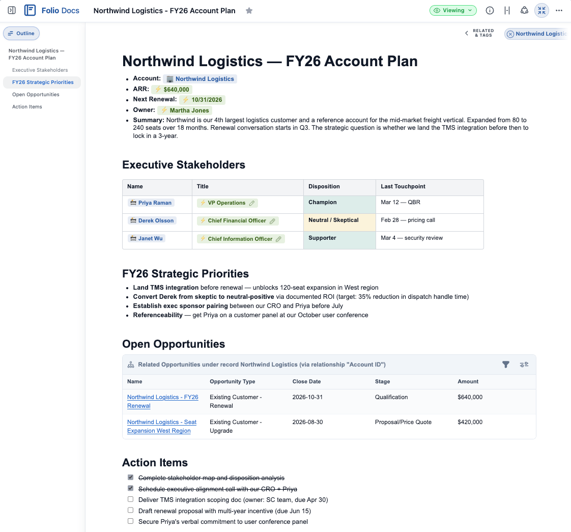 Folio account plan use case view for Northwind Logistics inside Salesforce
