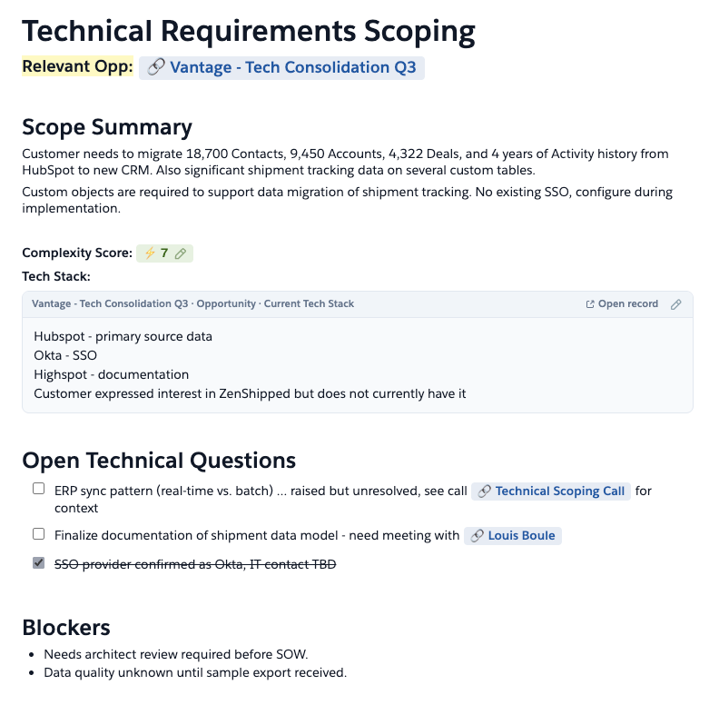 Folio technical notes view for Solution Consulting