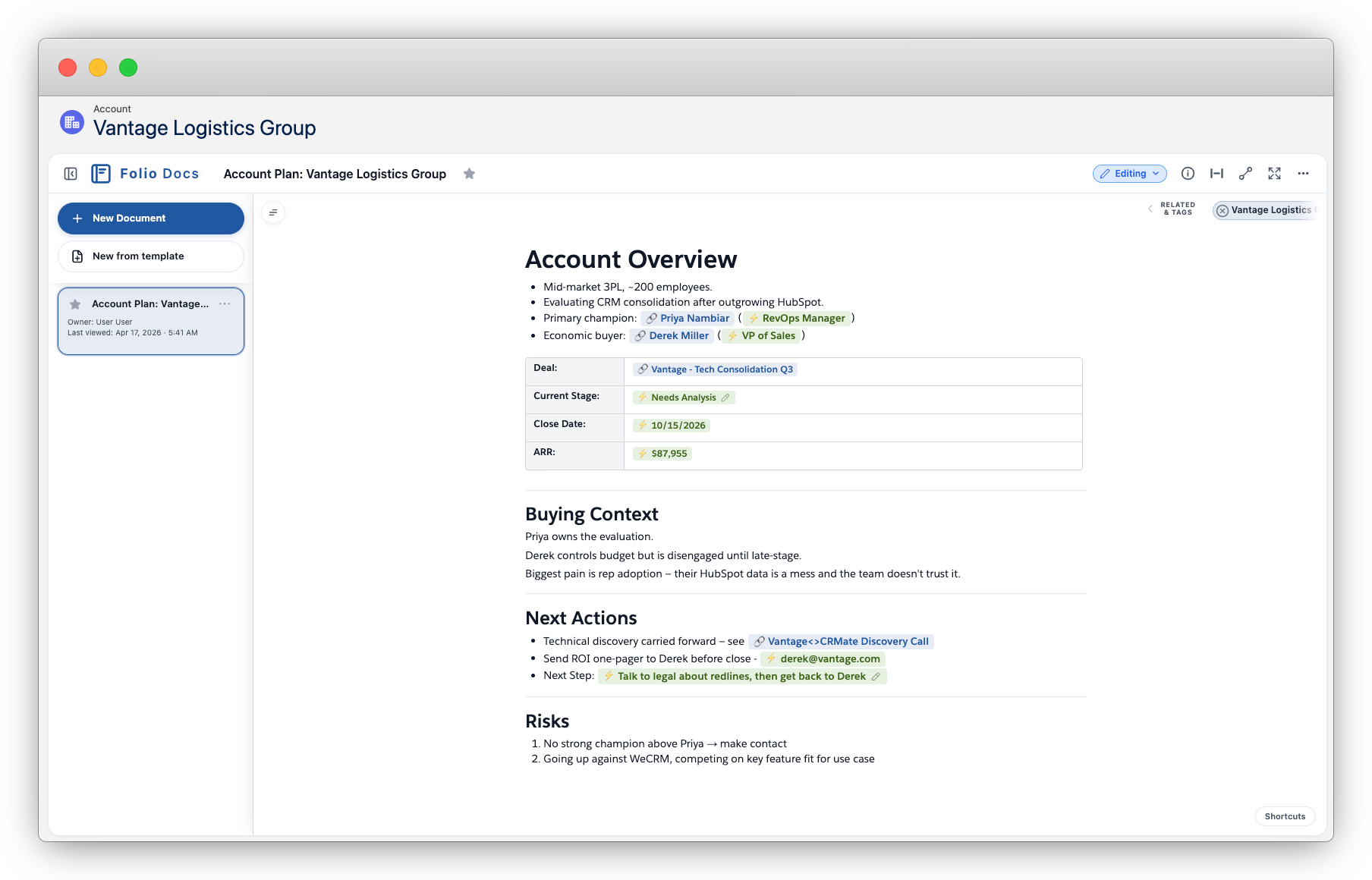 Folio account plan document inside Salesforce