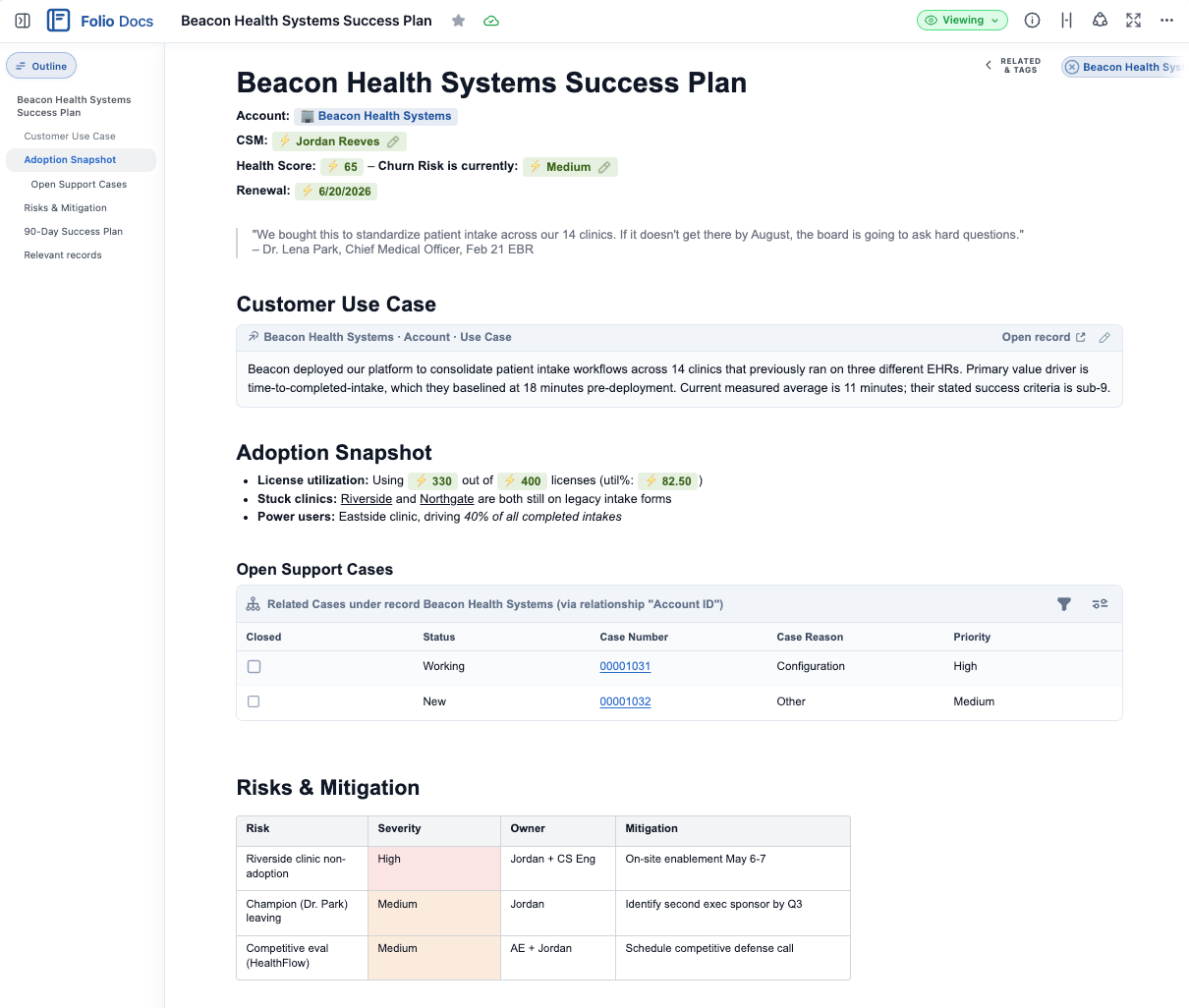 Folio success plan for Beacon Health Systems