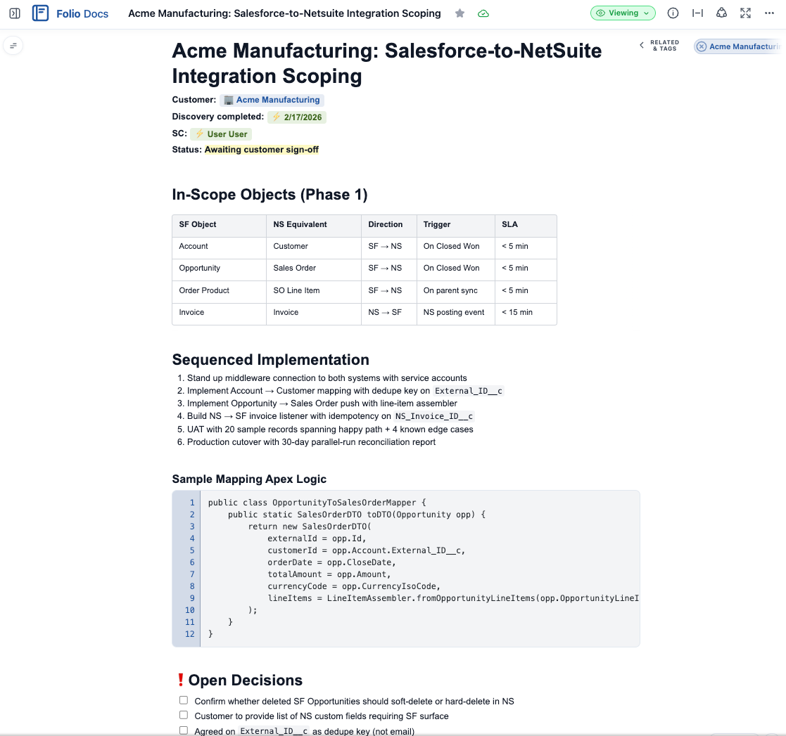 Folio technical scoping document for Acme Manufacturing