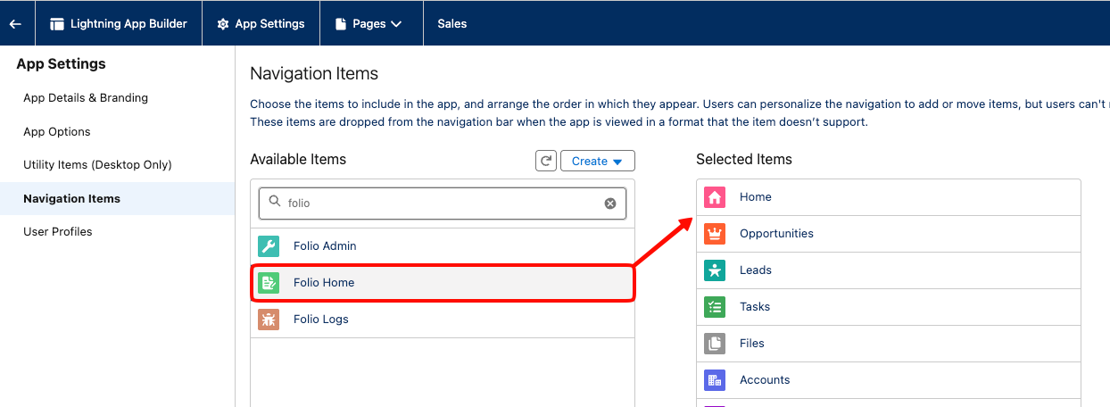 Add Folio Home to an app’s navigation bar