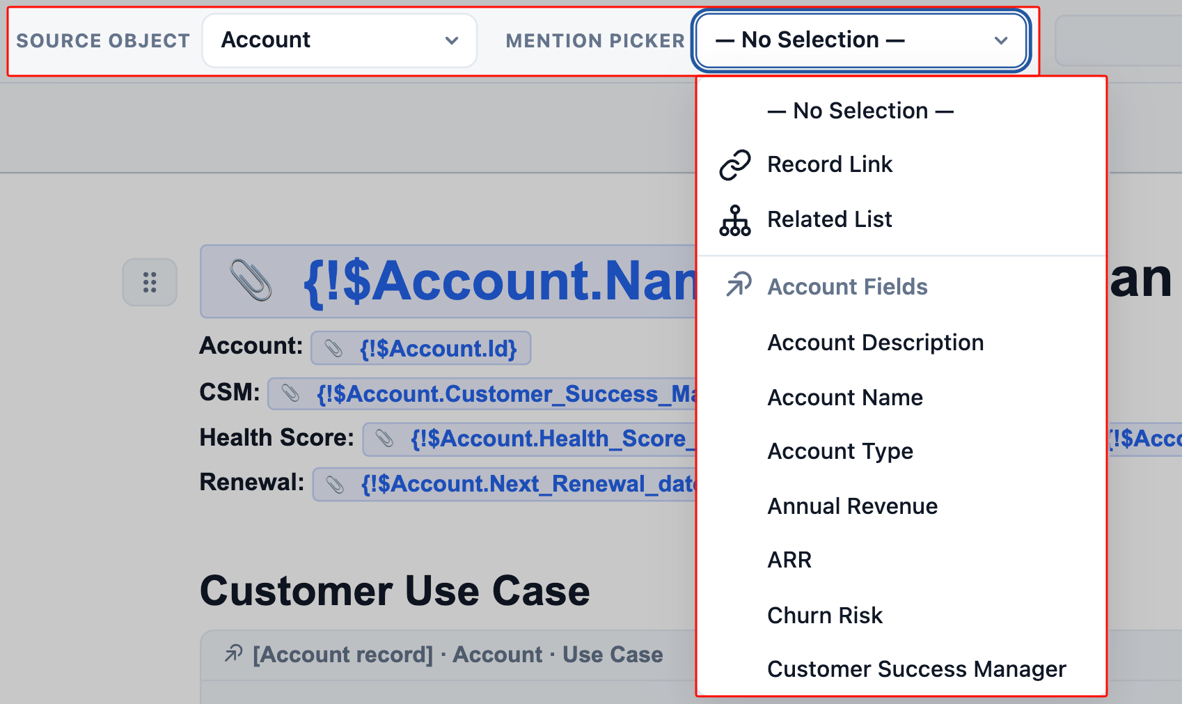 Mention Picker — selecting a Mention type