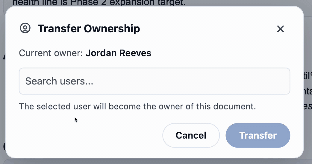 Transfer ownership flow from the 3-dots overflow menu